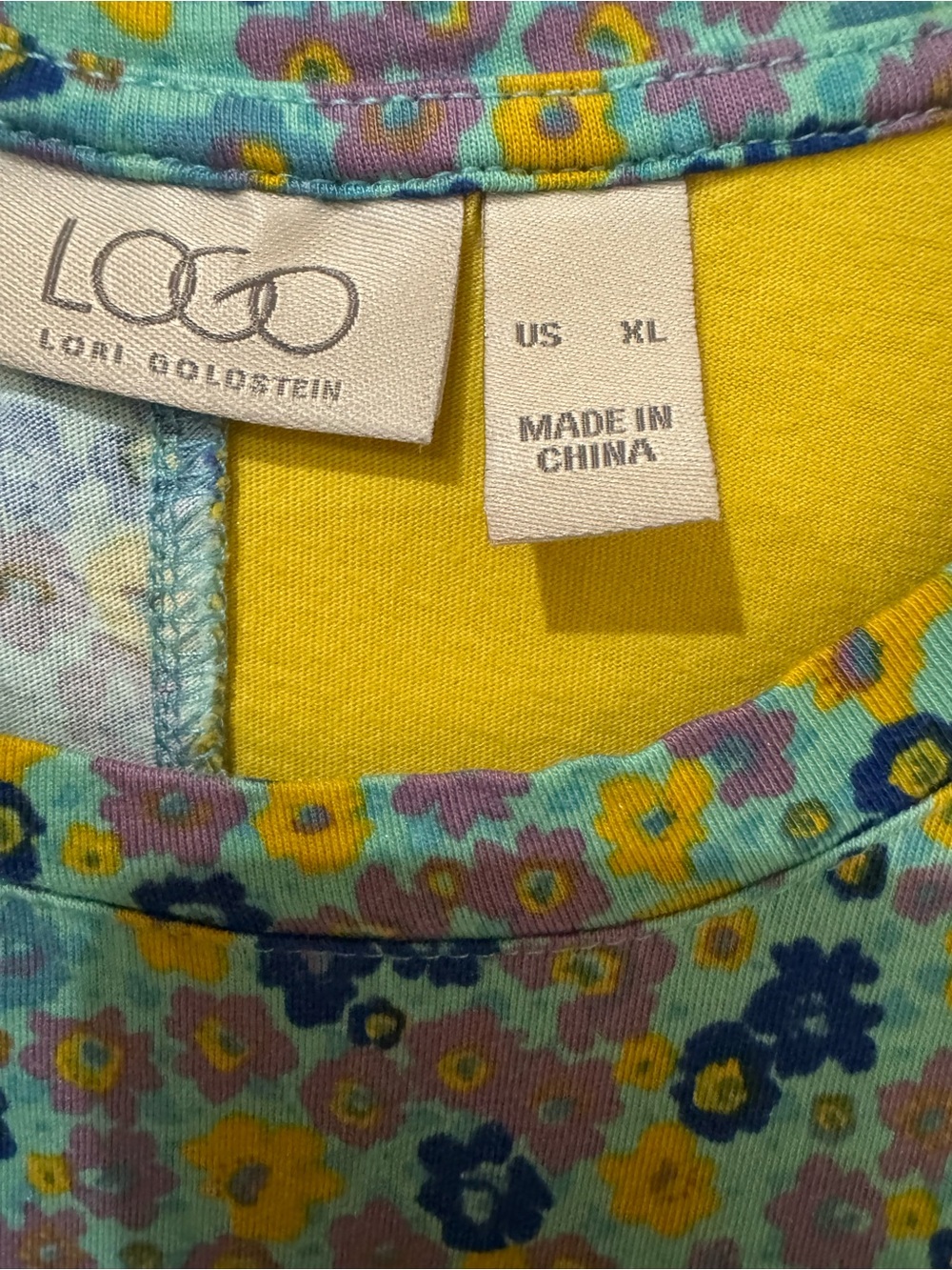 LOGO by Lori Goldstein Yellow & Teal Floral Scoop Neck Top - Picture 2 of 7